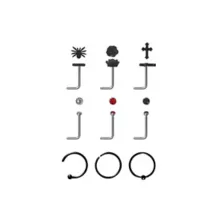 Multi-Pack CZ Black Spider L-Bend and Hoop Nose Rings 9 Pack - 20 Gauge at Spencer's