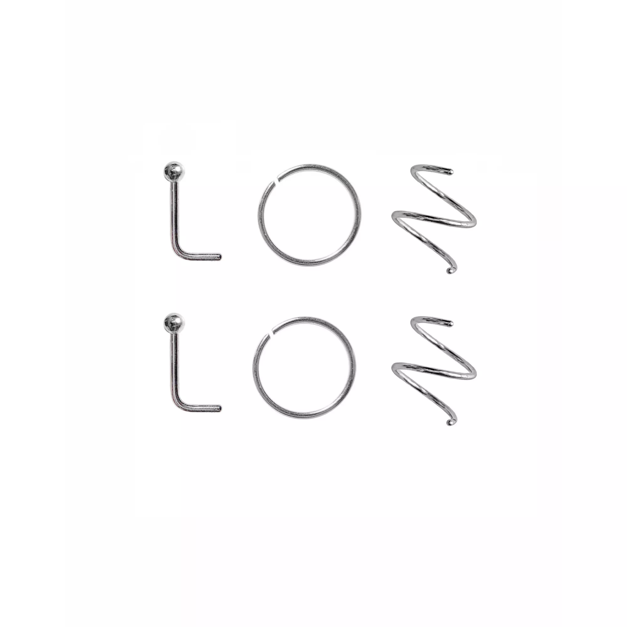 Multi-Pack Silvertone L-Bend and Hoop Nose Rings 6 Pack - 20 Gauge at Spencer's