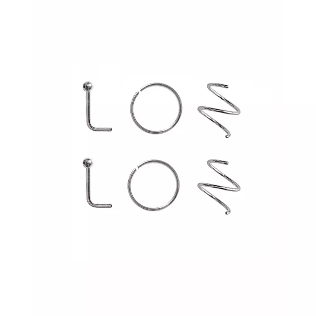 Multi-Pack Silvertone L-Bend and Hoop Nose Rings 6 Pack - 20 Gauge at Spencer's
