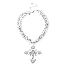 Layered Pearl Cross Choker Necklace at Spencer's