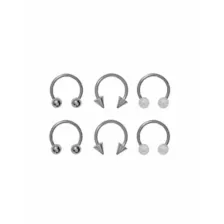 Multi-Pack Spiked and Glitter Silvertone Horseshoe Rings 6 Pack - 10 Gauge at Spencer's