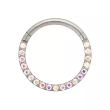 Multi-Color CZ Titanium Hinged Hoop Ring - 16 Gauge at Spencer's