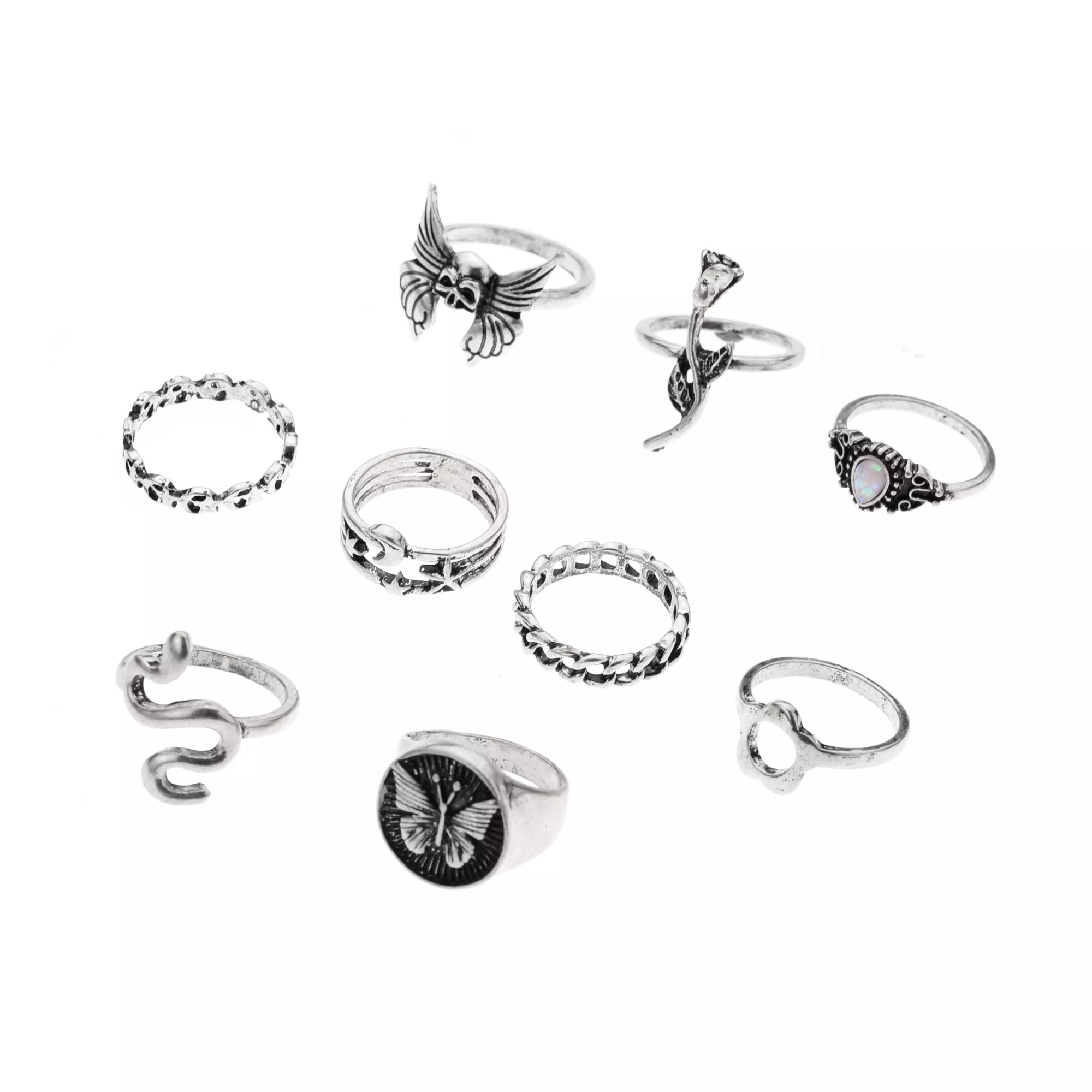 Multi-Pack Floral Skull Rings 9 Pack at Spencer's