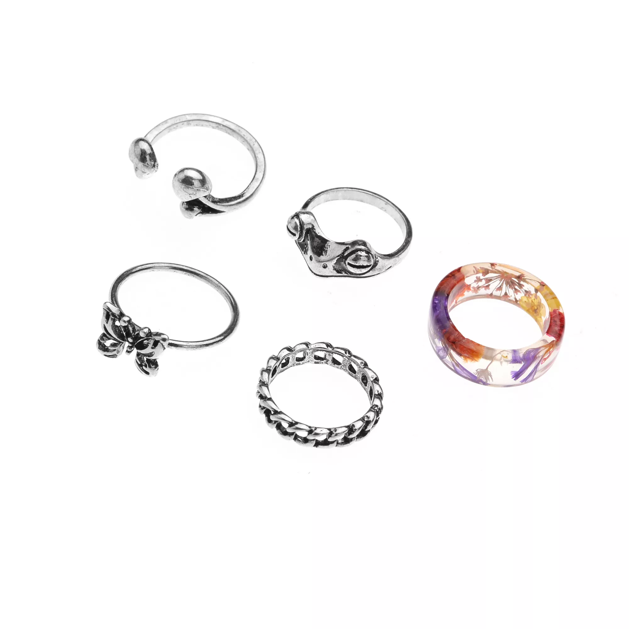 Multi-Pack Frog and Butterfly Silver Rings 5 Pack at Spencer's