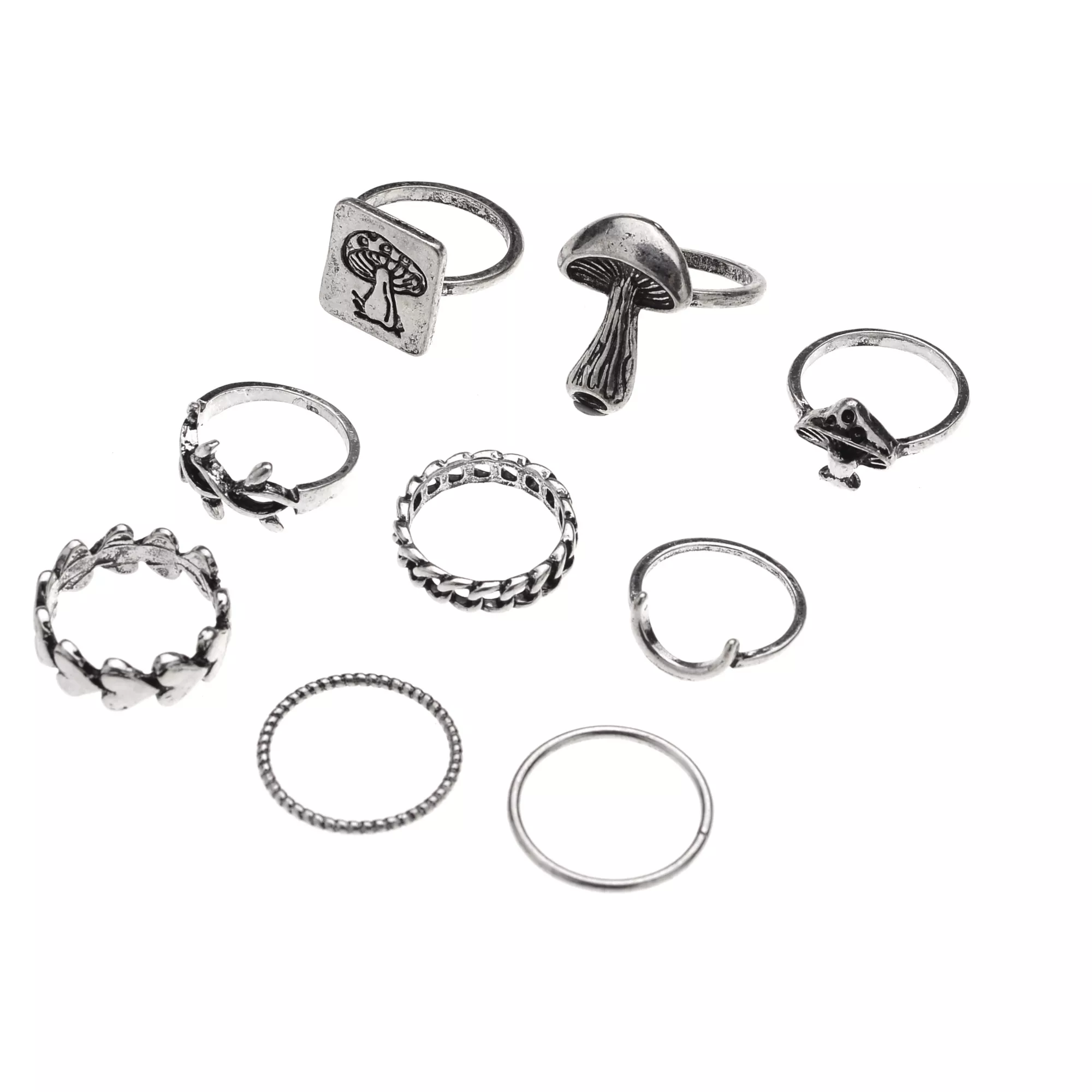 Multi-Pack Mushroom Heart Moon Rings - 9 Pack at Spencer's