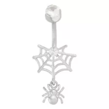 CZ Silvertone Spider Web Dangle Belly Ring - 14 Gauge at Spencer's