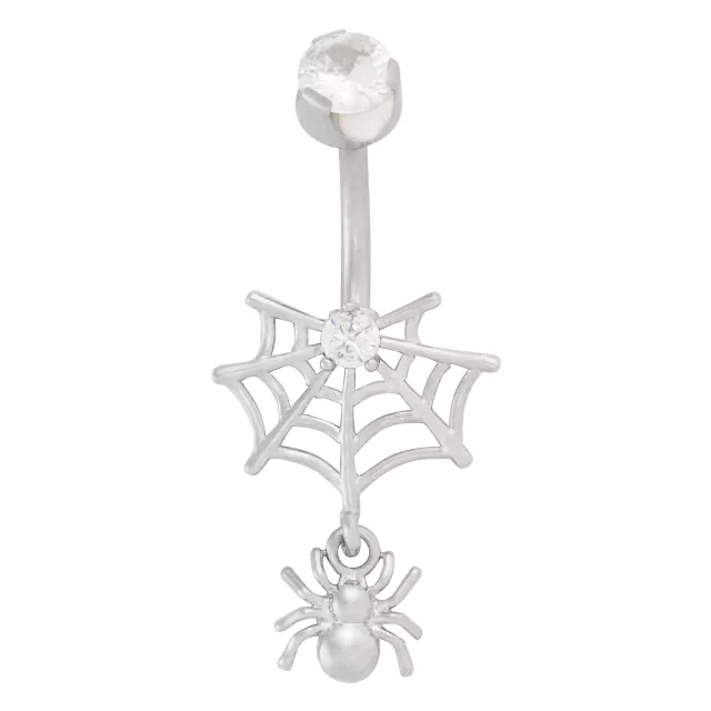 CZ Silvertone Spider Web Dangle Belly Ring - 14 Gauge at Spencer's