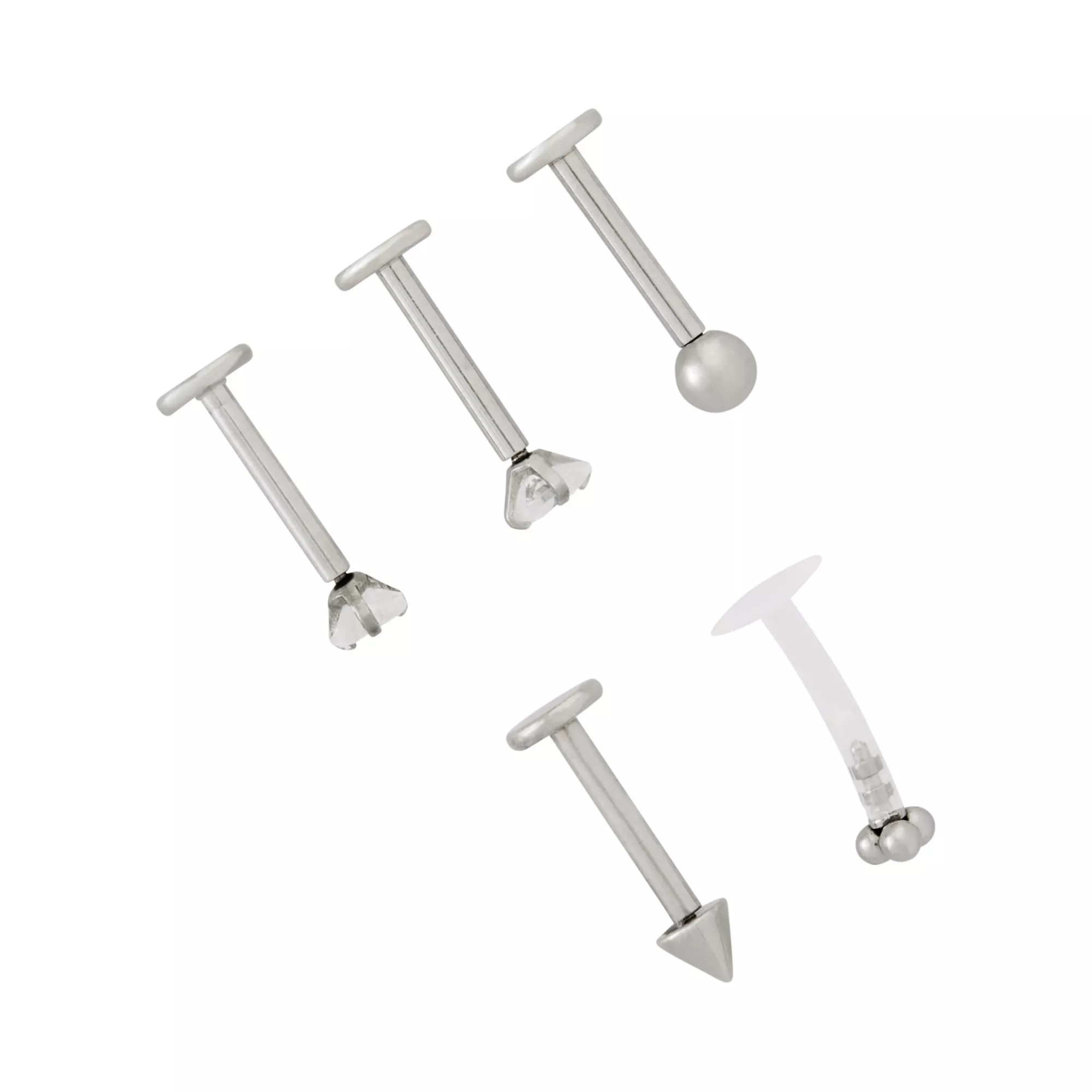 Multi-Pack CZ Threadless Labret Lip Rings 5 Pack - 16 Gauge at Spencer's
