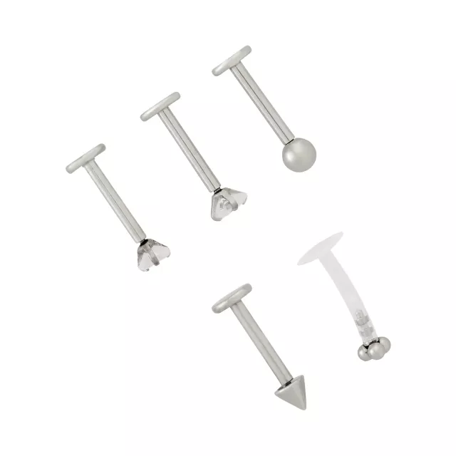 Multi-Pack CZ Threadless Labret Lip Rings 5 Pack - 16 Gauge at Spencer's
