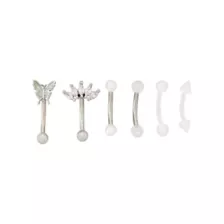 Multi-Pack CZ Butterfly Curved Barbells 6 Pack - 16 Gauge at Spencer's