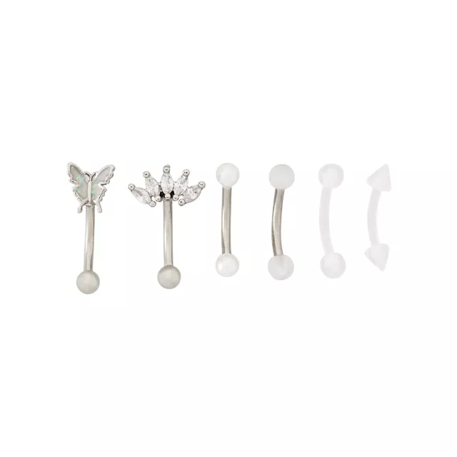 Multi-Pack CZ Butterfly Curved Barbells 6 Pack - 16 Gauge at Spencer's