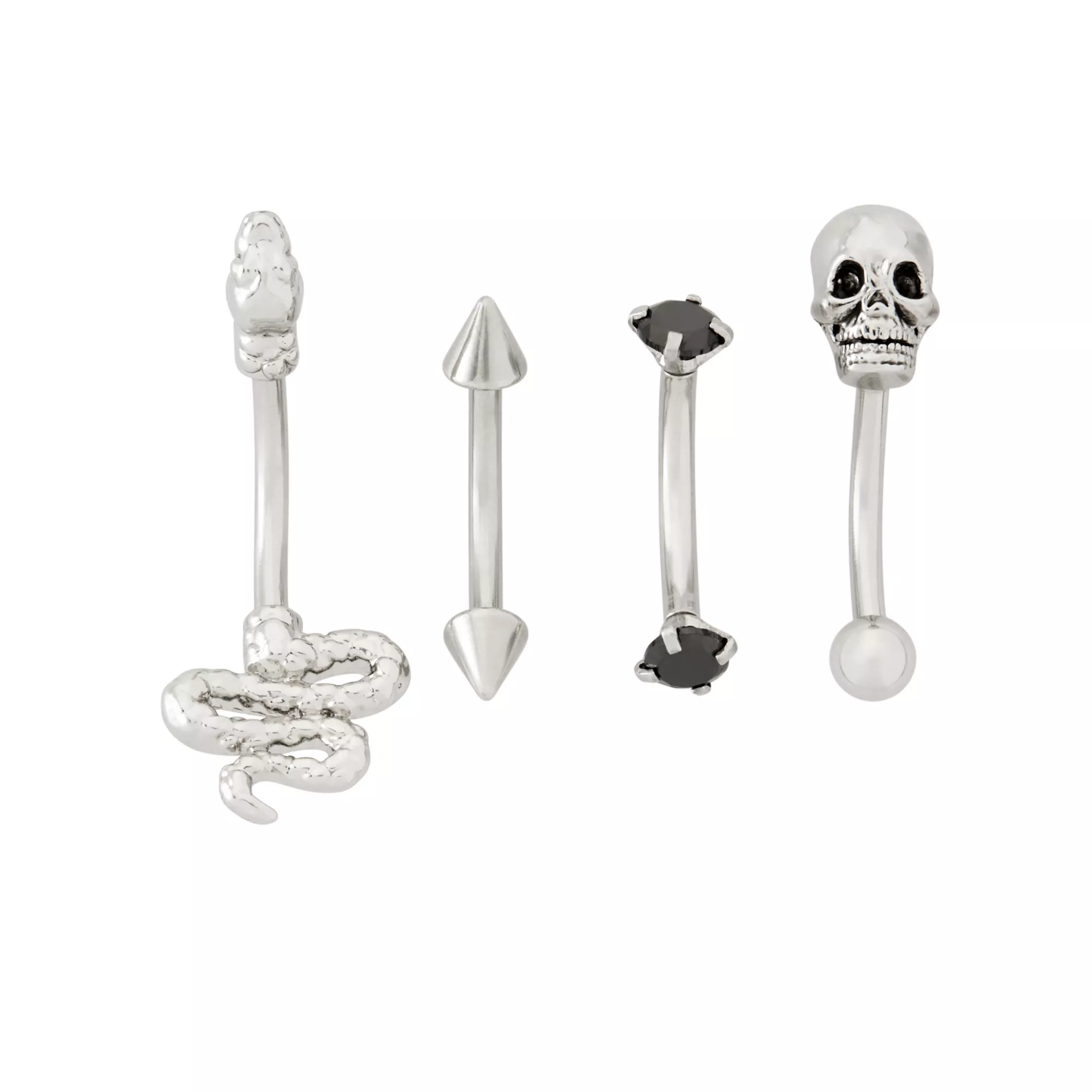 Multi-Pack Snake Skull Spike Curved Barbells 4 Pack - 16 Gauge at Spencer's