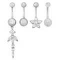 Multi-Pack CZ Flower Dangle Belly Rings 4 Pack - 14 Gauge at Spencer's