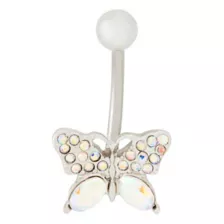 CZ Slab Titanium Butterfly Belly Ring - 14 Gauge at Spencer's