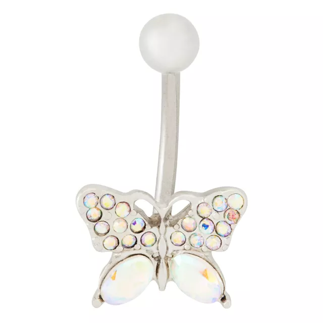 CZ Slab Titanium Butterfly Belly Ring - 14 Gauge at Spencer's