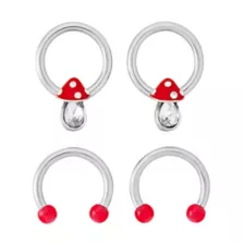 Multi-Pack CZ Mushroom Captive Bead and Horseshoe Rings 2 Pair - 14 Gauge at Spencer's