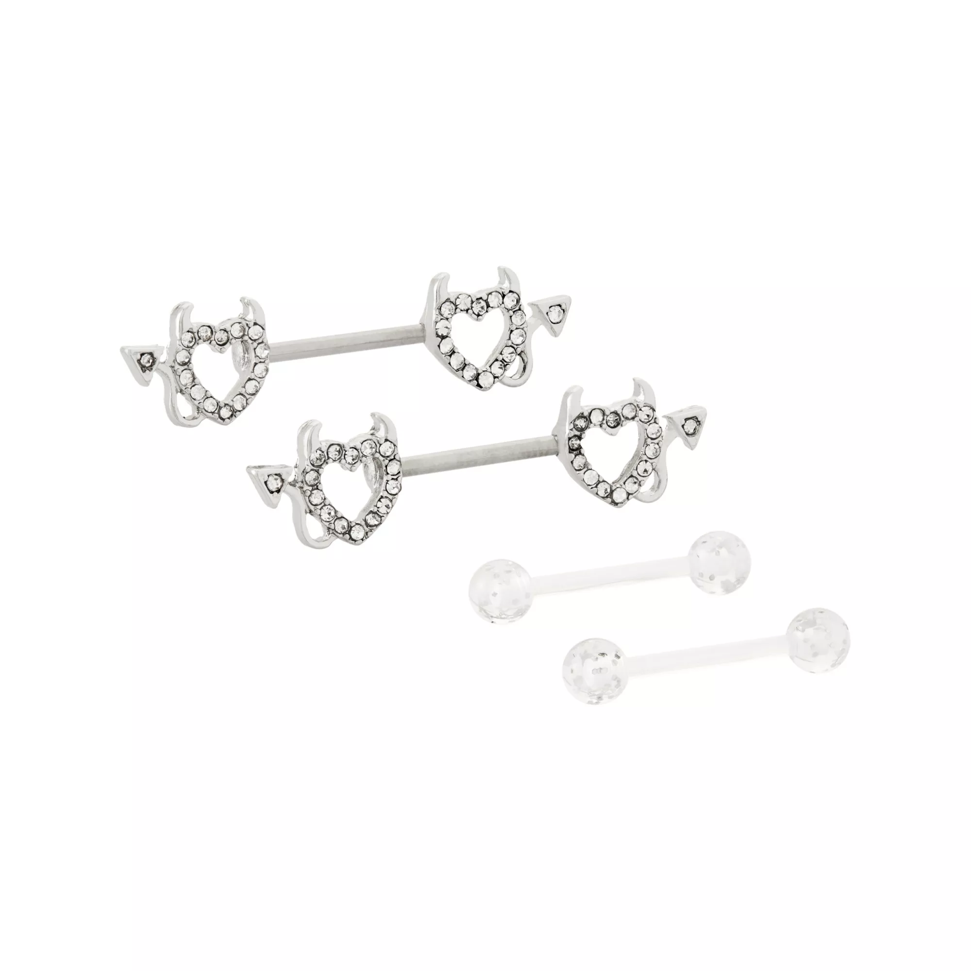 Multi-Pack Titanium Devil Heart Nipple Barbells 2 Pairs - 14 Gauge at Spencer's