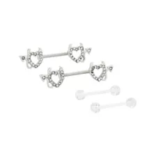 Multi-Pack Titanium Devil Heart Nipple Barbells 2 Pairs - 14 Gauge at Spencer's