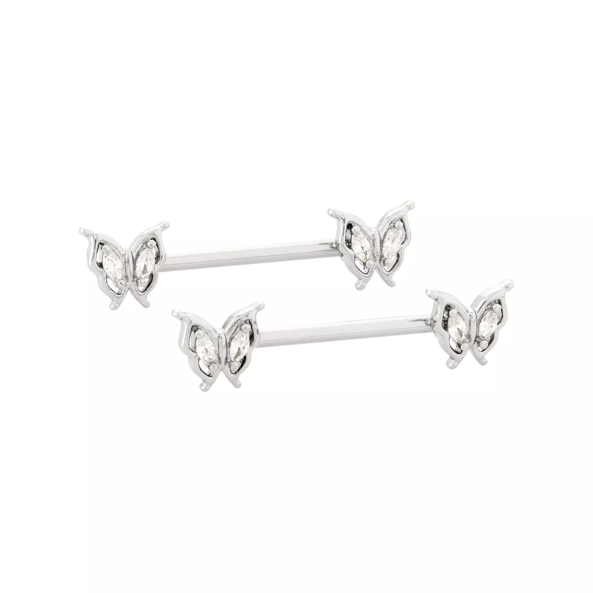 CZ Butterfly Nipple Barbells - 14 Gauge at Spencer's