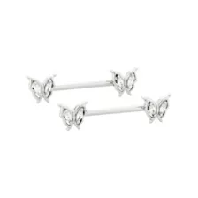 CZ Butterfly Nipple Barbells - 14 Gauge at Spencer's