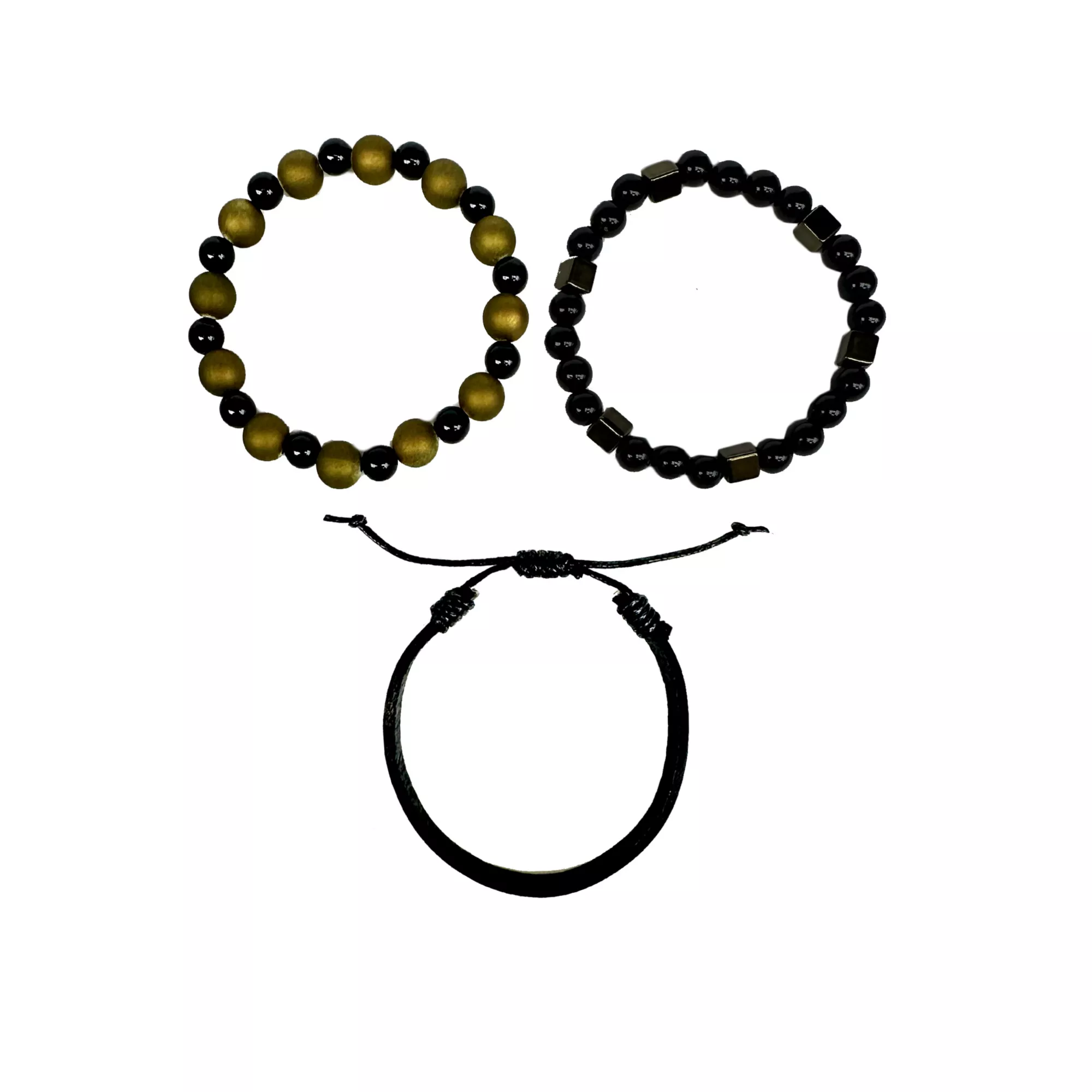 Multi-Pack Green and Black Beaded Leather Bracelets - 3 Pack at Spencer's