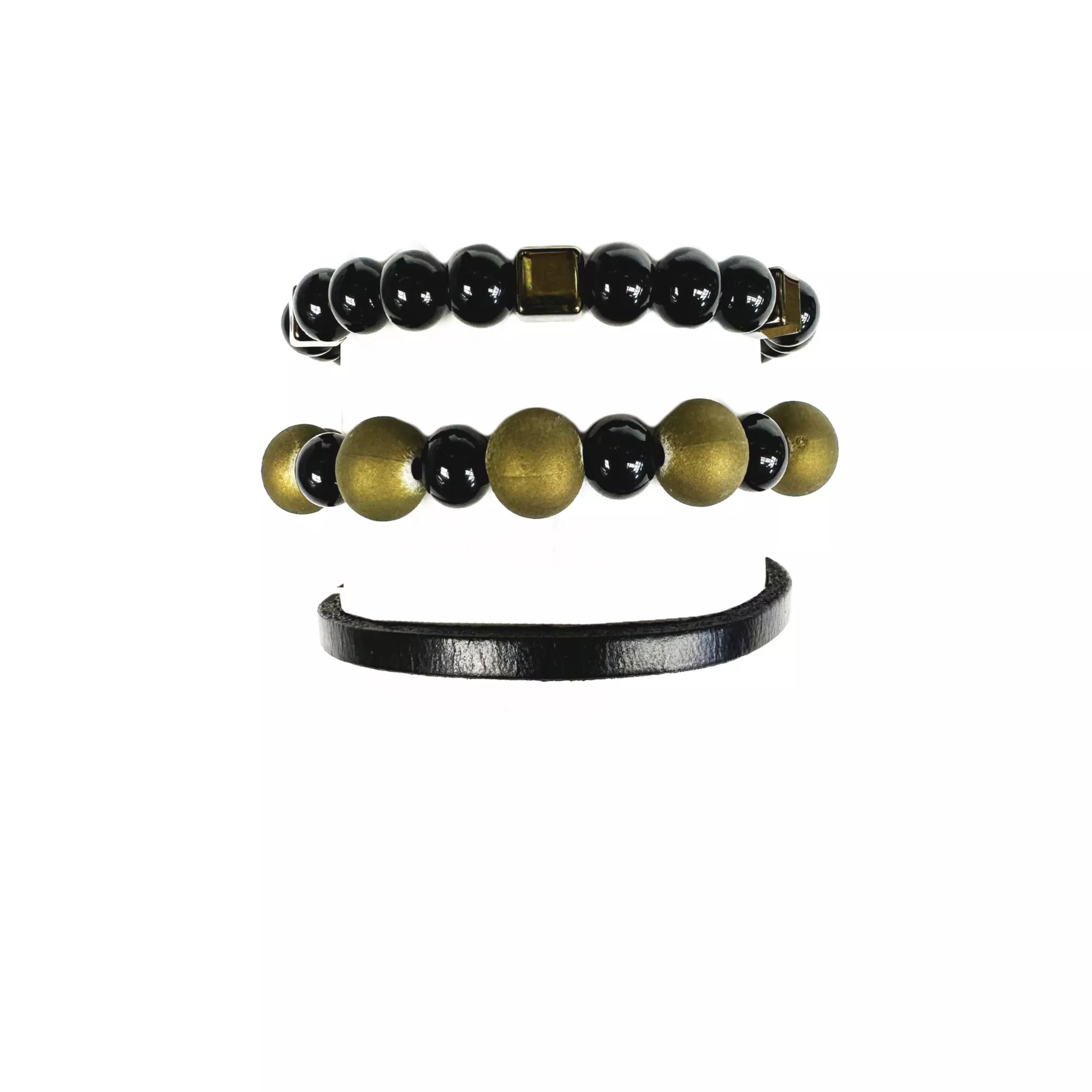 Multi-Pack Green and Black Beaded Leather Bracelets - 3 Pack at Spencer's
