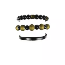Multi-Pack Green and Black Beaded Leather Bracelets - 3 Pack at Spencer's