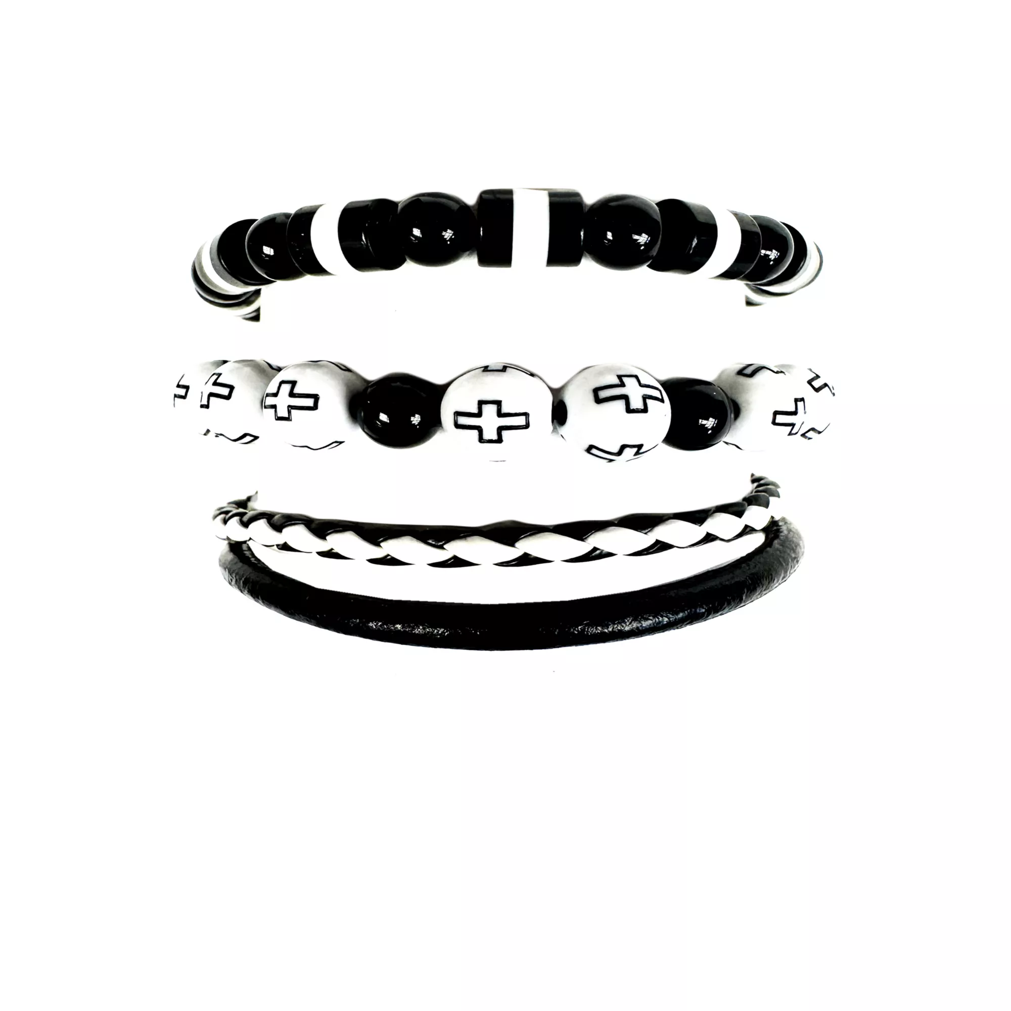 Multi-Pack Black and White Cross Bracelets - 3 Pack at Spencer's