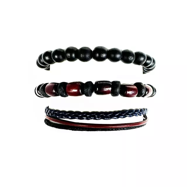 Multi-Pack Black and Brown Beaded Braid Bracelets - 3 Pack at Spencer's
