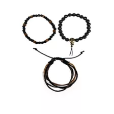 Multi-Pack Black and Brown Cord and Beaded Bracelets - 3 Pack at Spencer's