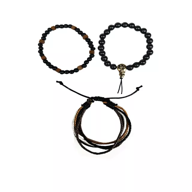 Multi-Pack Black and Brown Cord and Beaded Bracelets - 3 Pack at Spencer's
