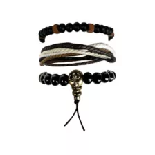 Multi-Pack Black and Brown Cord and Beaded Bracelets - 3 Pack at Spencer's