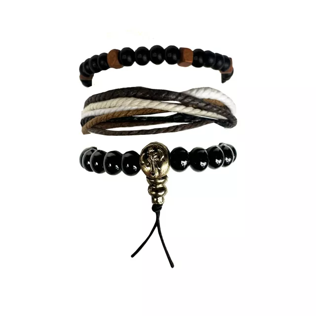 Multi-Pack Black and Brown Cord and Beaded Bracelets - 3 Pack at Spencer's
