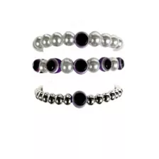 Multi-Pack White and Purple Beaded Evil Eye Bracelets - 3 Pack at Spencer's