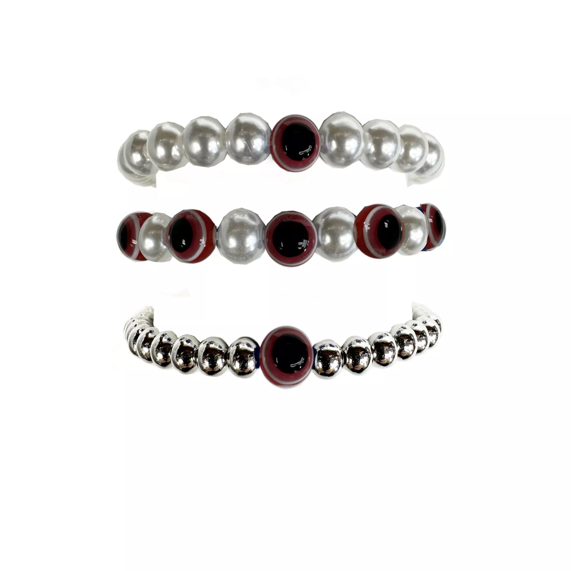 Multi-Pack White Beaded Evil Eye Bracelets - 3 Pack at Spencer's