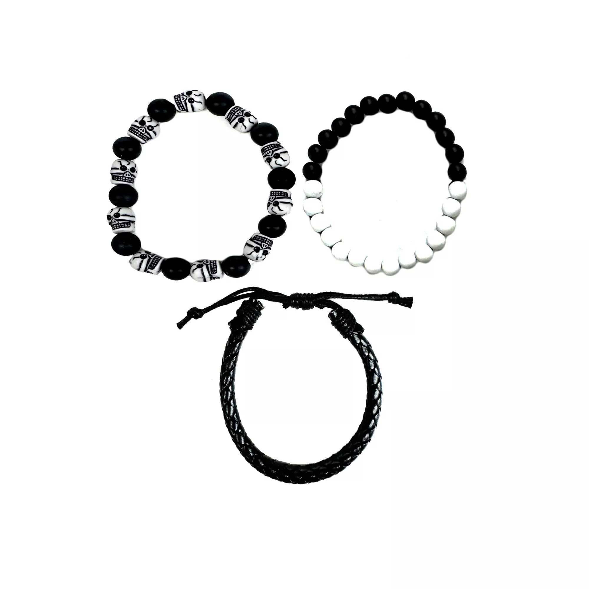 Multi-Pack Black and White Skull Bracelets - 3 Pack at Spencer's