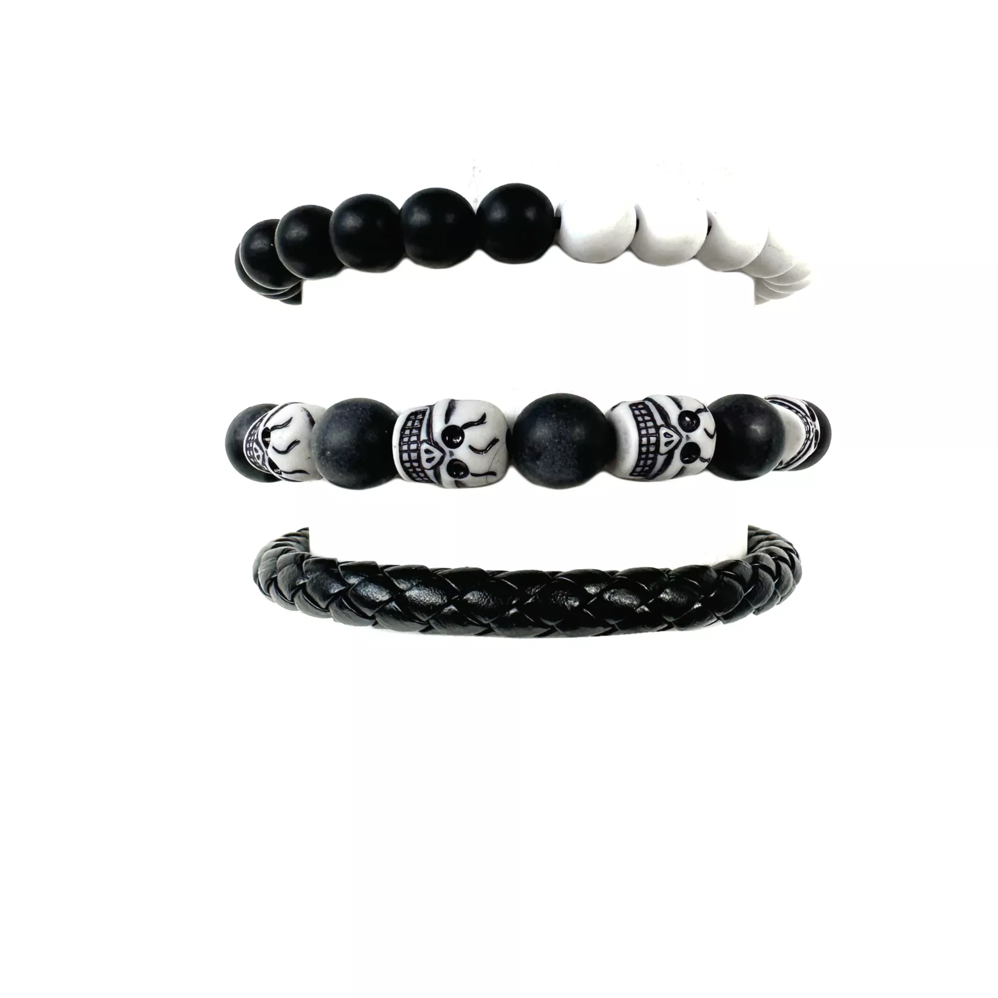 Multi-Pack Black and White Skull Bracelets - 3 Pack at Spencer's