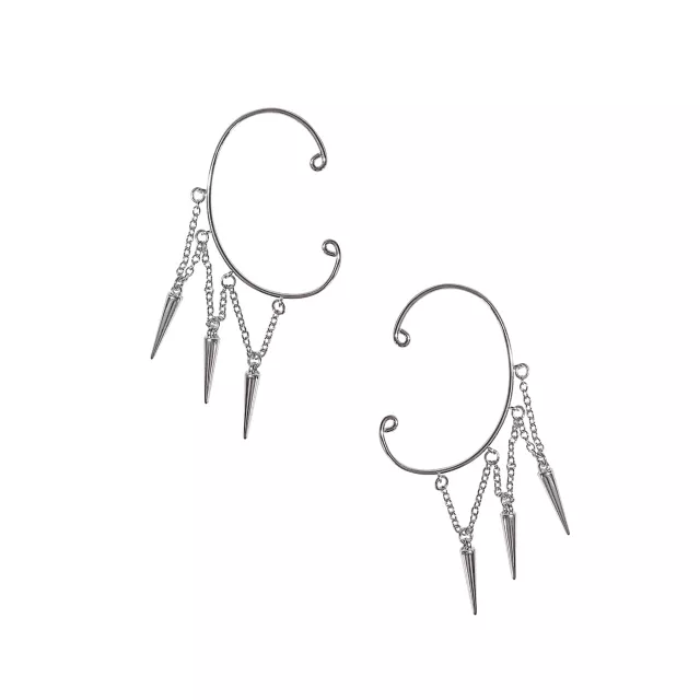 Silvertone Dangle Spike Ear Cuffs at Spencer's