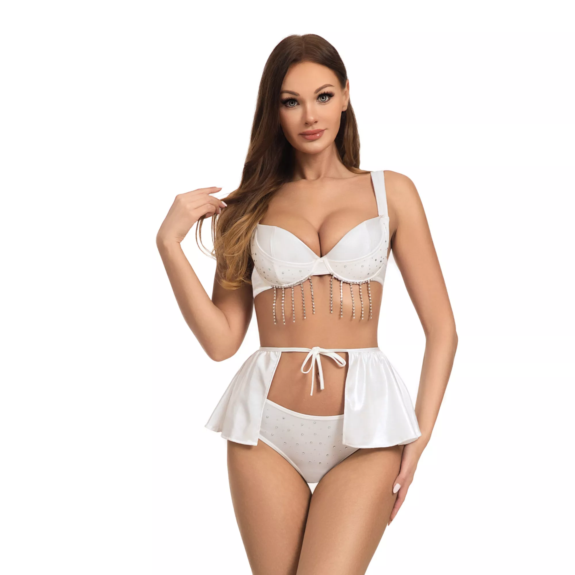 3 Piece White Sequin Lingerie Set at Spencer's