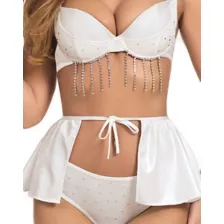 3 Piece White Sequin Lingerie Set at Spencer's