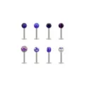 Multi-Pack CZ Silvertone Purple Labret Lip Rings 8 Pack - 16 Gauge at Spencer's