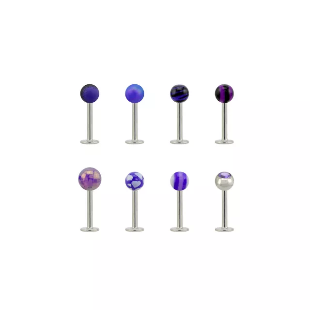 Multi-Pack CZ Silvertone Purple Labret Lip Rings 8 Pack - 16 Gauge at Spencer's