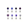 Multi-Pack CZ Silvertone Purple Labret Lip Rings 8 Pack - 16 Gauge at Spencer's