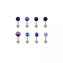 Multi-Pack CZ Silvertone Purple Labret Lip Rings 8 Pack - 16 Gauge at Spencer's