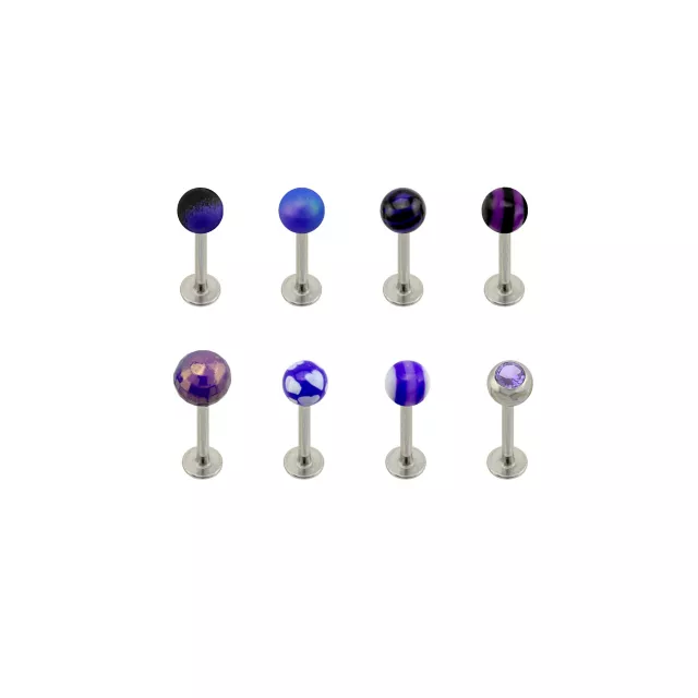 Multi-Pack CZ Silvertone Purple Labret Lip Rings 8 Pack - 16 Gauge at Spencer's