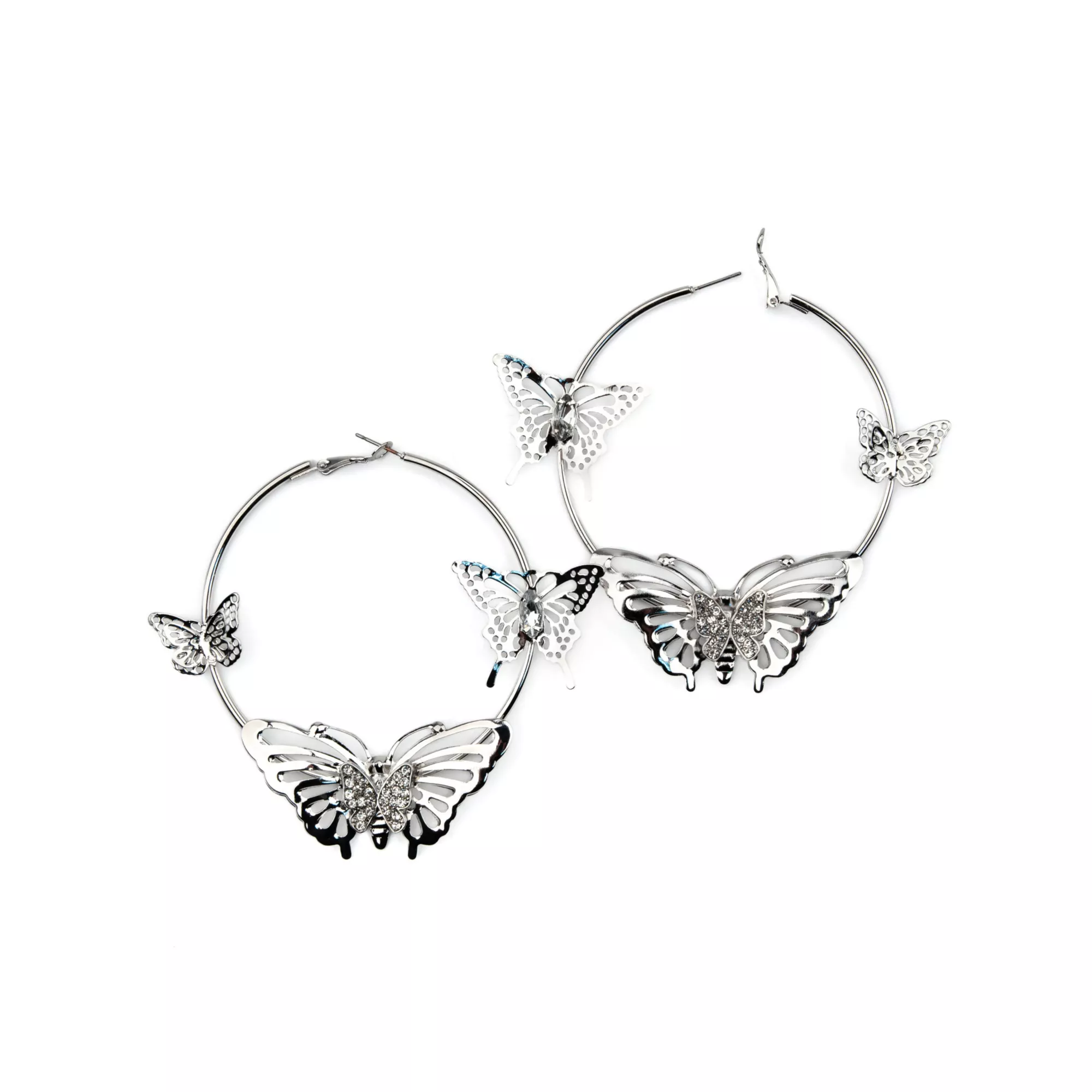 Silvertone Butterfly Hoop Earrings at Spencer's