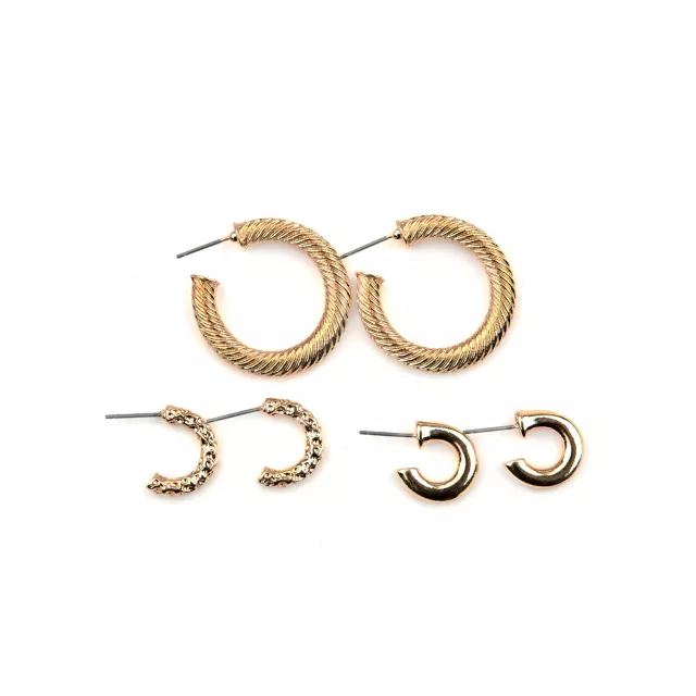 Goldtone Textured Half Hoop Earrings - 3 Pair at Spencer's