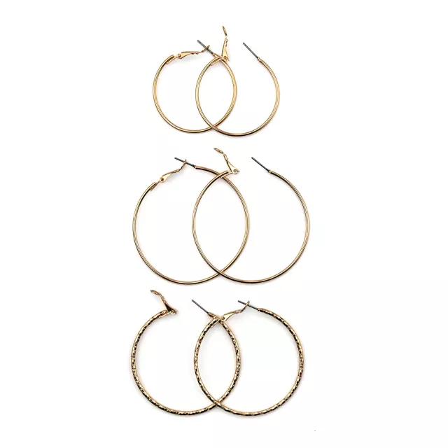 Goldtone Large Textured and Thin Hoop Earrings - 3 Pair at Spencer's