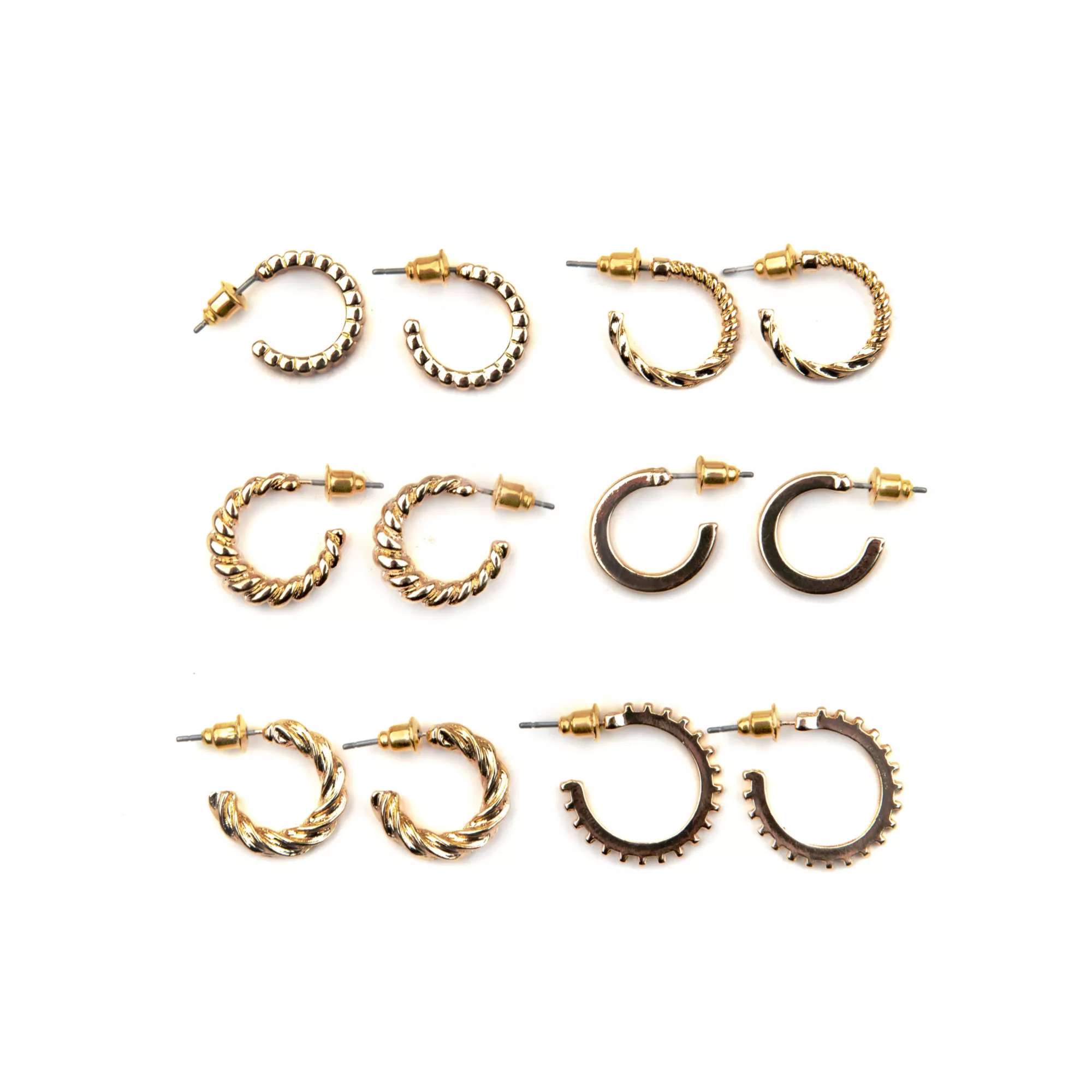 Goldtone Textured Hoop Earrings - 6 Pair at Spencer's