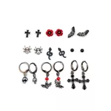 Multi-Pack Cross Bat Spider Snake Earrings - 9 Pair at Spencer's
